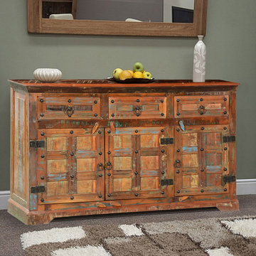 Rustic Plaid Reclaimed Wood Sideboard Cabinet
