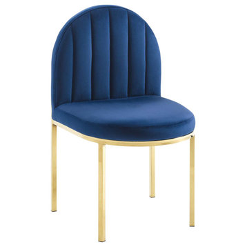 Isla Channel Tufted Performance Velvet Dining Side Chair, Gold Navy