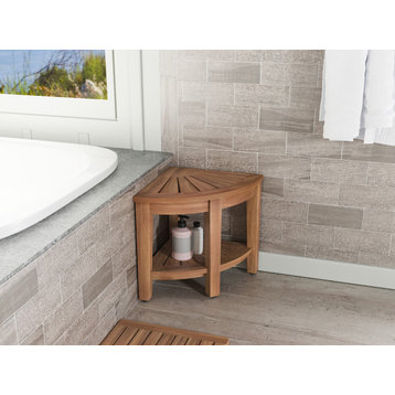 The Original 15.5" Kai™ Corner Teak Shower Bench with Shelf