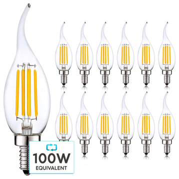 Luxrite Candle LED Bulb 800LM 3500K 7W Dimmable E12 Flame Tip 12 Pack