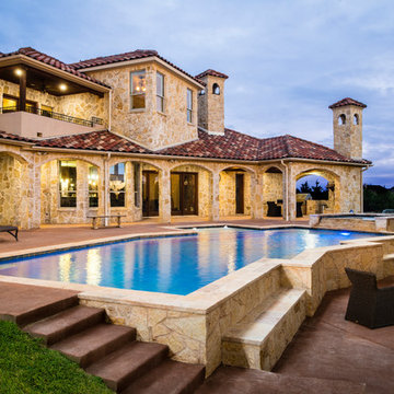 Custom Designed Geometric Pool with Tiered Spa & Spillway