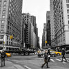 Black and White NYC Cityscape with Yellow Taxis Photography, 11"x14", Metal Print