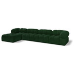 Meridian Furniture - Ames Boucle Fabric L-Shaped Modular Sectional, Green, 5-Piece: 2 Armless Chair, 2 Corner Chair, 1 Ottoman - Introduce a touch of modern sophistication to your living area with the exquisite Ames Boucle Fabric Sectional. With plush green boucle fabric and unique design, it will elevate the visual appeal of your living space. This elegant and captivating sectional can be mixed and matched with other pieces from the collection to create an endless array of stunning looks. So, get ready to transform your living area into an inviting and stylish haven with the Ames Boucle Fabric Sectional.