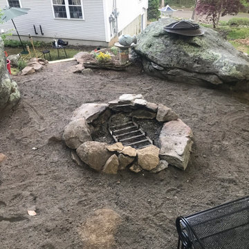 237 Chestnut Hill backyard landscaping and fire ring