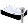 Black and White Porcelain Vessel Sink With Faucet Hole with Drain, Brushed Nickel