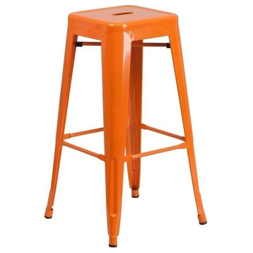 Bowery Hill 30'' Contemporary Metal Backless Bar Height Stool in Orange