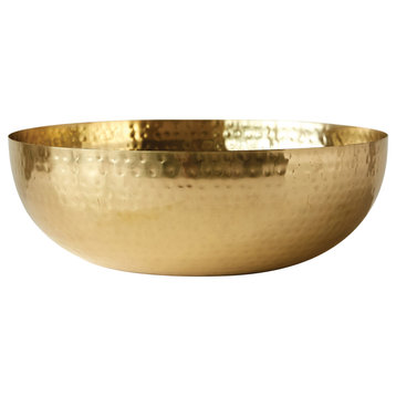 Round Hammered Metal Bowl, Gold