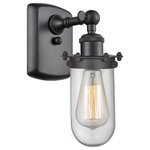 Innovations Lighting - 1-Light Kingsbury 4.5" Sconce, Matte Black, Clear - The Austere makes quite an impact. Its industrial vintage look transports you back in time while still offering a crisp contemporary feel. This sultry collection has a 180 degree adjustable swivel that allows for more depth of lighting when needed.