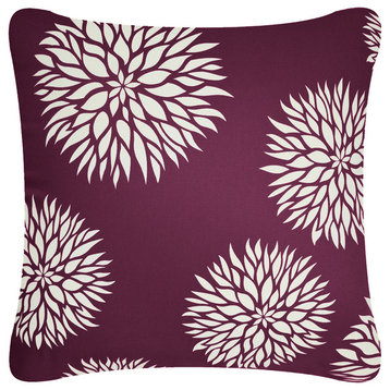 Dahlia Flower Organic Cotton Throw Pillow Cover, Plum Purple