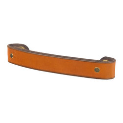 Walnut Studiolo - Leather Handle, The Tilikum, Honey, 6" Center-to-Center, Brass - Cabinet And Drawer Handle Pulls