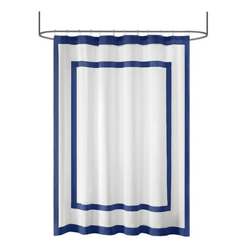 Madison Park Grayson Cotton Duck Shower Curtain, Navy Blue