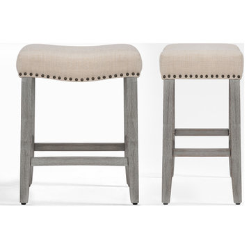 WestinTrends 2PC 24" Upholstered Saddle Seat Backless Counter Height Stool Set, Beige