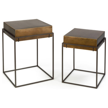Metal Convertible Side Tables Set of 2, Burnished Gold