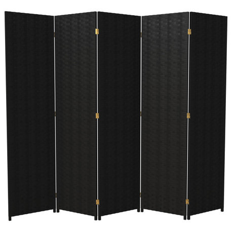 6' Tall Woven Fiber Room Divider, 5 Panel, Black