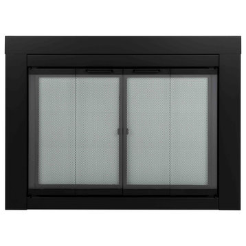 Pleasant Hearth Ascot Collection Fireplace Glass Door, Black, Large