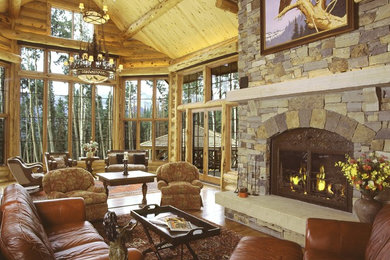 Mountain style home design photo in Denver