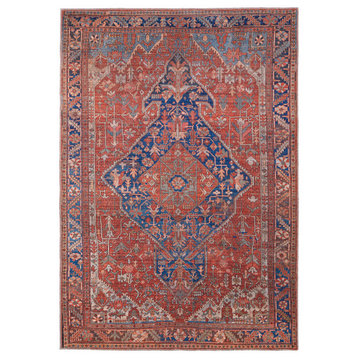 Birchlawn Oriental Machine Washable Red/Navy Blue Rug, 10'6"x14'