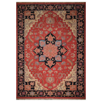 11'11''x17'10'' Hand Knotted Wool Serapi Oriental Area Rug Coral, Midnight Blue
