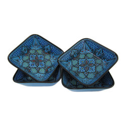 Le Souk Ceramique - Square Stoneware Pasta/Salad Bowls, Set of 4, Sabrine Design - Serving And Salad Bowls