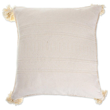 Novica Handmade Oaxaca Frets In Warm White Cotton Cushion Cover