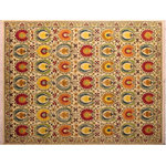 Bareens Designer Rugs - Boho Chic Ziegler Dusti Beige Red Hand-Knotted Wool Rug - 9'1'' x 11'0'' - Enhance the ambiance of your home with this magnificent Persian-influenced Turkish hand-knotted rug made by skilled artisans capable of creating the most exceptional vegetable dyes and hand-spun wool. This exquisite handmade rug is a one-of-a-kind Peshawar Kafkaz, otherwise identified as Chobi, Chobi Peshawar, Oushak, or Ziegler rug. These handmade rugs are crafted in Pakistan utilizing superior-quality wool imported from Australia, New Zealand, and Korea in two types of weaves: the Persian weave and the Mori weave. This rug is meticulously crafted by hand using the finest natural vegetable dyes extracted from local plants. The artisans use a blend of hand-spun local and fine merino wool, resulting in a rug with a compelling texture, higher lanolin content, and longer staple. The artisans occasionally incorporate natural or artificial silk into the pile to enhance specific motifs. The finished product is an awe-inspiring execution of flawless design and an understated palette that exudes elegance.