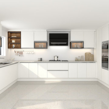Fitted Handleless Kitchen in White Tobacco Gladstone Oak! Inspired Elements
