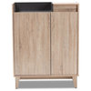 Mid-Century Modern 2-Tone Oak Brown & Dark Gray Entryway Shoe Cabinet