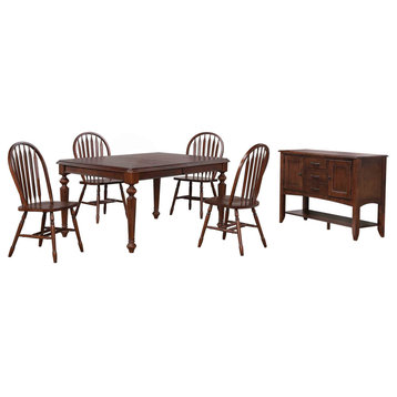 6-Piece 76" Extendable Butterfly Dining Table Set, Chestnut Brown Wood