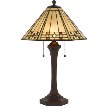 60W Tiffany Table Lamp, Matte Black Finish