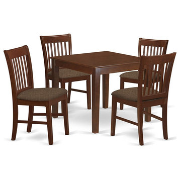5 Pieces Dining Set, Square Table & Microfiber Cushioned Chairs, Mahogany