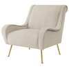 Pemberly Row Upholstered Velvet Accent Chair with Saddle Arms in Stone and Gold
