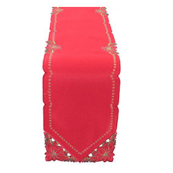 Xia Home Fashions - Holiday Spirit Embroidered Cutwork Christmas Table Runner, Red, 8''x62'' - Table Runners