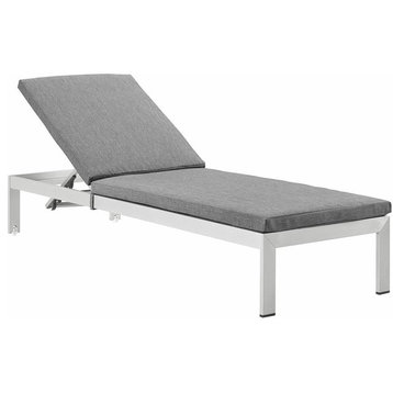Shore Outdoor Patio Aluminum Chaise With Cushions, Silver Gray