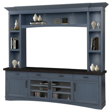 Parker House Americana Modern 92" TV Console With Hutch and LED Lights, Denim