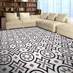 Moroccan Mosaic and Tile House - 8"x8" Ozod Handmade Cement Tile, Black/Purple, Set of 12 - Wall And Floor Tile