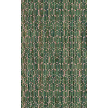 Faux Printed Grasscloth, Green & Pink