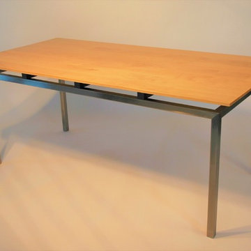 Custom Solid Maple Table with Stainless Steel Base