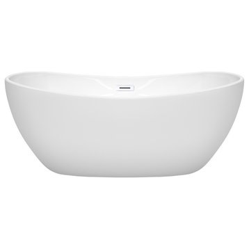 Rebecca 60 to 70" Freestanding Bathtub with options, Shiny White Trim, 60 Inch, No Faucet