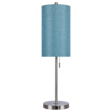 32" Brushed Nickel Table Lamp Set, USB Port, Turquoise Fabric Shade, Set of 2