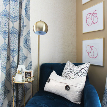 Pink and Blue Transitional Bedroom