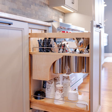 Transitional Two Tone Gray Kitchen with Appliance Panels