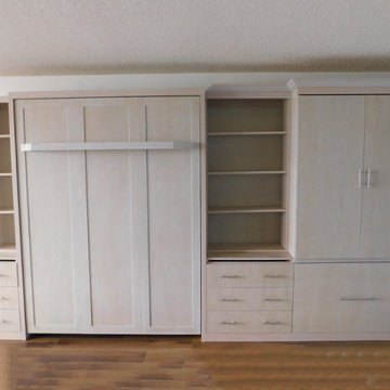 Shaker Vertical Murphy Wall Bed with a 7” Shelf Leg and Modern Storage Cabinetry