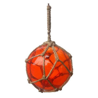 Orange Japanese Glass Ball Fishing Float With White Netting Decoration 4''  - Beach Style - Decorative Objects And Figurines - by Handcrafted Nautical  Decor