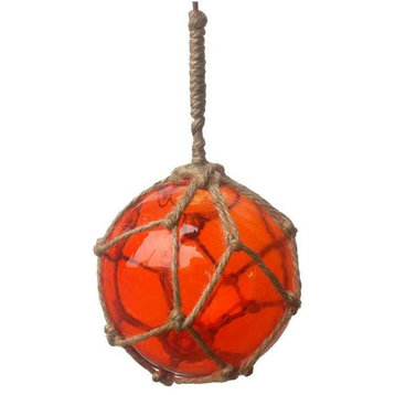 Orange Japanese Glass Ball Fishing Float With Brown Netting Decoration 4''