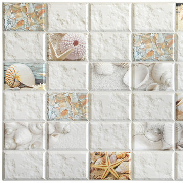 Shells Starfish Mosaic 3D Wall Panels, Set of 5, Covers 25.6 Sq Ft