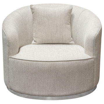 Raven Chair in Light Cream Fabric  Brushed Silver Accent Trim
