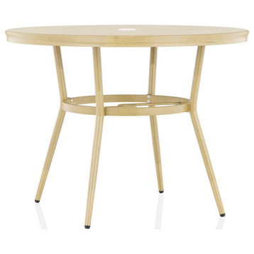 Furniture of America Devey 40"W Aluminum Round Patio Bistro Table Natural Tone