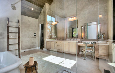 High-End and Rustic Finishes Make for a Relaxing Bath