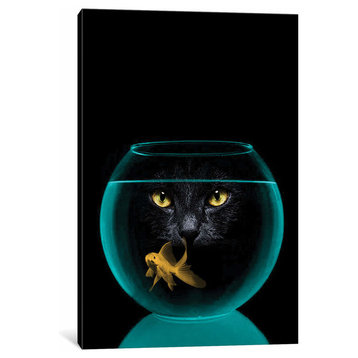 Black Cat Goldfish by Vin Zzep Canvas Print, 18"x12"x1.5"