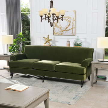 Alana 88" Lawson Recessed Rolled Arm Sofa, Olive Green Velvet